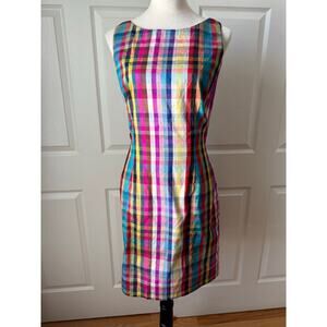 Giuseppe Collection Silk Plaid Dress Womens Size 4 Rainbow Check Sheath Cocktail